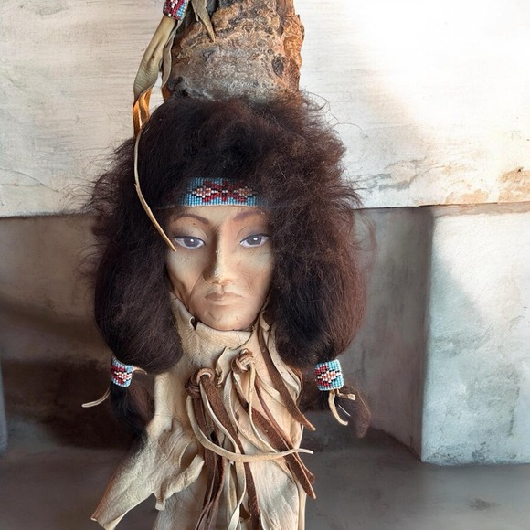 Other - Vintage Native American Style Wall Doll Leather Beaded Feather Folk Art 30"
